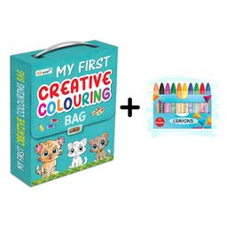 My first Creative colouring bag and 10 WAX CRAYONS : Coloring book collection, My first colouring book, Learning coloring kit, Colours,Numbers,Alphabet & more| Combo of colouring bag & 10 free crayons-1