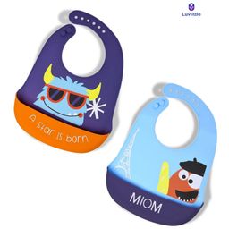 Luvlittle Silicone Waterproof Feeding Bibs With Adjustable Strap Pack of 2 - NavyBlue & SkyBlue (Print May Vary)-picture-12
