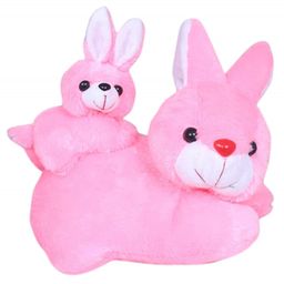 Tickles Mother with Baby Rabbit Soft Stuffed Animal Plush Toy Set for Girls Boys Baby and Kids (Color: Pink Length 28 cm Made in India)-image-95