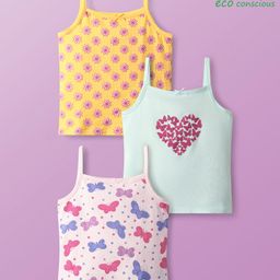 Babyoye Cotton Elastane Knit Sleeveless Floral & Butterfly Printed Slips Pack of 3 - Yellow White & Light Blue-image-20