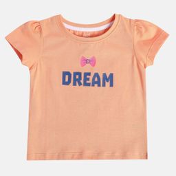 MINI KLUB Cotton Half Sleeves Typography Printed Top - Coral-image-30