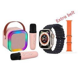 Azhari Mini Karaoke Machine Portable Bluetooth Speaker with 2 Wireless Microphones & Smart Watch with Extra Belt for kids Color & Design May Vary-22