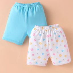 Wonderchild Pack Of 2 Solid & Floral Printed Shorts - Sky Blue & White-image-75
