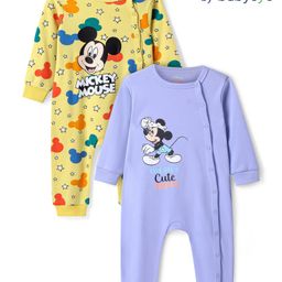Babyoye Disney Interlock Knit Full Sleeves Rompers with Mickey Mouse Graphics Pack of 2 - Yellow & Lilac-image-97