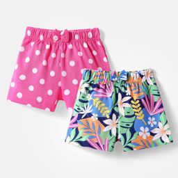 Babyhug Cotton Knit Mid Thigh Length Shorts with Polka Dots & Floral Print Pack of 2 - Dark Pink-image-142