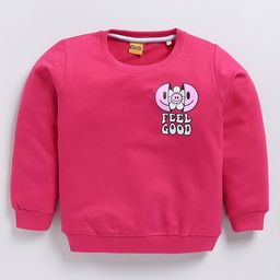 Kidcity Cotton Looper Full Sleeves Feel Good Text Printed Sweatshirt - Rani Pink-image-84