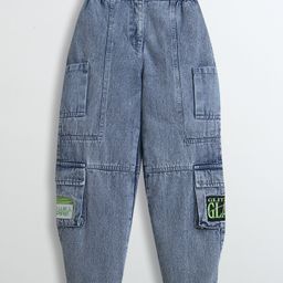 Barbie by Tiny Girl Pocket Detailed Typography Embroidered Cargo Pant - Light Blue-image-78