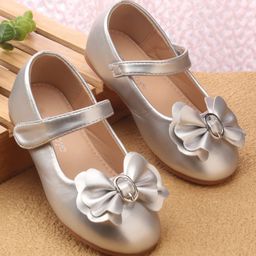 Babyoye Velcro Closure Ballerina With Bow Applique - Silver-picture-17