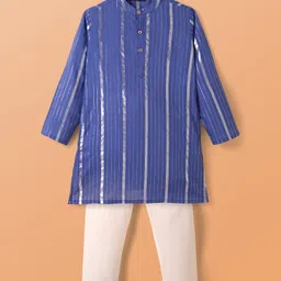 Pine Kids Woven Full Sleeves Kurta Pyjama Set with Stripes - Blue & White-picture-0