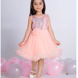 Ministitch Net Woven Sleeveless Sequin Embellished Floral Applique Dress - Peach-image-13
