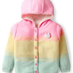 Babyhug Knit Full Sleeves Front Open Hooded Sweater With Bunny Applique - Yellow-image-40