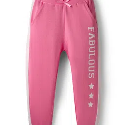 Babyhug Terry Knit Full Length Cut & Sew Lounge Pant with Text Print - Dark Pink-picture-30