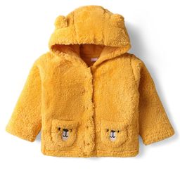 Babyhug Fur Knit Full Sleeves Hooded Winter Fur Jacket With Ear Applique - Yellow-image-81