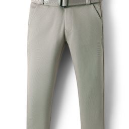 Rikidoos Cotton Lycra Woven Textured Pant With Belt - Light Grey-image-75