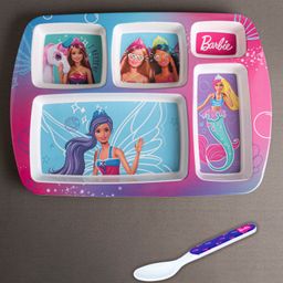 Superware Melamine Kids Partition Plate with spoon -Barbie- Angle-25