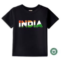 BLUSHES 100% Cotton Knit Independence Day Theme Half Sleeves India Text Printed Tee - Black-image-71