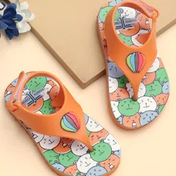 TOMSY CHOICE Teddy Bear Designed & Hot Air Balloon Applique Detailed With Velcro Closure Flip Flops - Orange-picture-3