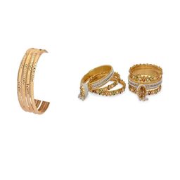 1ST TIME Set Of 6 Gold-Toned Alloy Artificial Stones & Beads Antique Bangles-picture-34