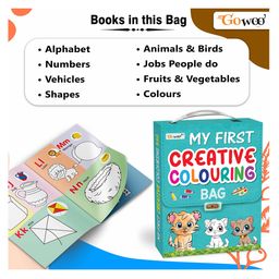 gowoo My first Creative colouring bag and 10 WAX CRAYONS : Coloring book collection, My first colouring book, Learning coloring kit, Colours,Numbers,Alphabet & more| Combo of colouring bag & 10 free crayons image 5