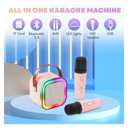 Azhari Mini Karaoke Machine Portable Bluetooth Speaker with 2 Wireless Microphones & Smart Watch with Extra Belt for kids Color & Design May Vary image 5