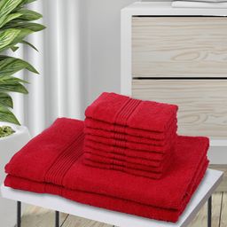 kopa BIANCA Set Of 10 Red Solid Pure Cotton 380 GSM Towel Set image 1