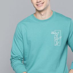 Mast & Harbour Men Turquoise Blue & White Brand Logo Printed Sweatshirt-image-30
