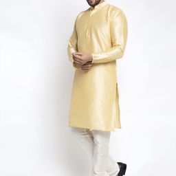 Jompers Men Gold-Toned & White Solid Kurta with Pyjamas image 5