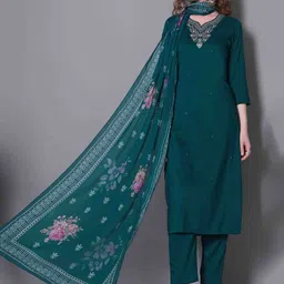 PAVANPUTRA FAB Women Ethnic Motifs Embroidered Kurta with Trousers & With Dupatta-image-1