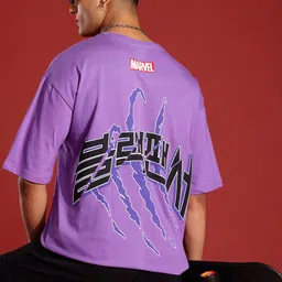 MARVEL STREET Black Panther Print Drop-Shoulder Sleeves Pure Cotton Oversized T-shirt-image-51