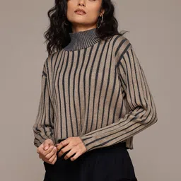 Roadster The Lifestyle Co Women Striped Crop Pullover-image-83