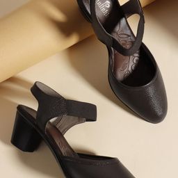 Dollphin Brown Leather Block Heels-image-5