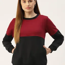 BRINNS Women Black & Maroon Colourblocked Sweatshirt-image-47