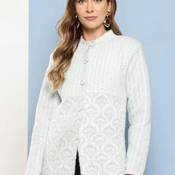 Aarika Self Design Band Collar Woollen Cardigan-picture-43