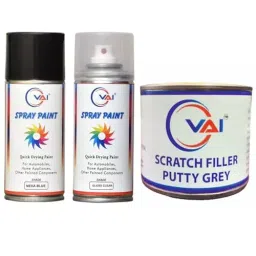 VAI Touch Up Spray Paint Blue & Gloss Clear ‎225 ml Can Each with Scratch Filler Putty Grey 200 g, 1 Putty Abrasion Tool and 320 Grits Sandpaper-picture-38