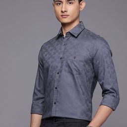 Louis Philippe Sport Pure Cotton Self Design Super Slim Fit Textured Casual Shirt-image-83