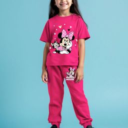YK Disney Girls Minnie Mouse Printed Round Neck T-shirt With Joggers-image-49