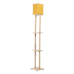 Sanded Edge Solid Wood & Fabric Yellow Kingston 3 Tier Shelf Floor Lamp in Solid Wood-9