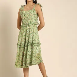DODO & MOA Green Floral Print A-Line Midi Dress-picture-5