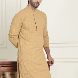 Anouk Brown Geometric Embroidered Band Collar Sequinned Straight Kurta-picture-26