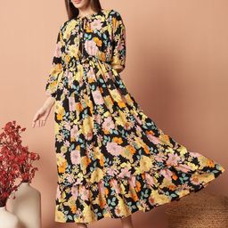 Femvy Women Floral Printed Fit & Flare Maxi Dress-picture-16