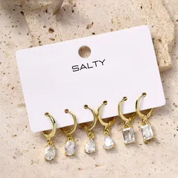 SALTY Set Of 3 Gold-Plated Twinkle Teardrop Hoop Earrings-image-12