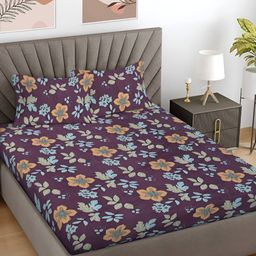 Myntra Elegant Homes Purple & Brown Floral 300 TC Double King Bedsheet Set-2.5 m X 2.25 m-image-66