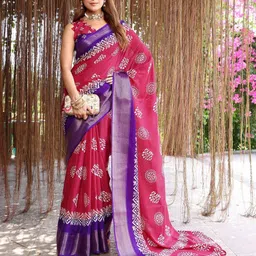 Lookmark Floral Printed Zari Ikat Saree-image-84