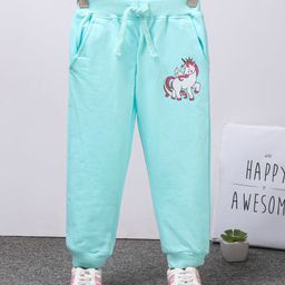 Babyhug Full Length Knit Lounge Pants Unicorn Patch - Blue-image-21