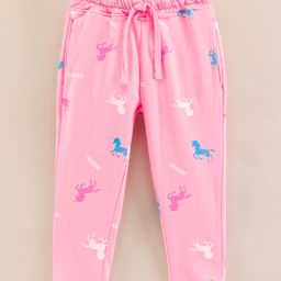 Olio Kids Heavy Sinker Knit Full Length Unicorn Print Track Pant - Pink-image-10
