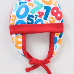 Babyhug 100% Cotton Knit Tie-Knot Cap Numbers Print - Red Blue & White-image-18