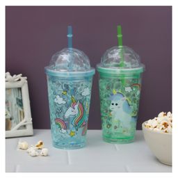 The Procure Store Unicorn Printed Sippers with Crystal Lid & Straw- Blue-70