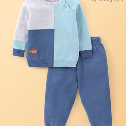 Babyoye 100% Cotton Knit Colour Blocked Full Sleeves Baby Sweater Sets -Blue-image-13