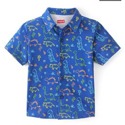 Babyhug 100% Cotton Knit Half Sleeve Shirt With Dino Print - Navy Blue-image-35