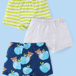 Babyhug 100% Cotton Single Jersey Trunks Teddy Print Pack Of 3 - Green Grey & Navy Blue-image-72
